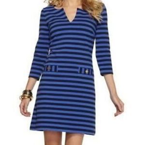 Lilly Pulitzer Charlene Ottoman Iris Stripe Dress Long Sleeves Gold Buttons